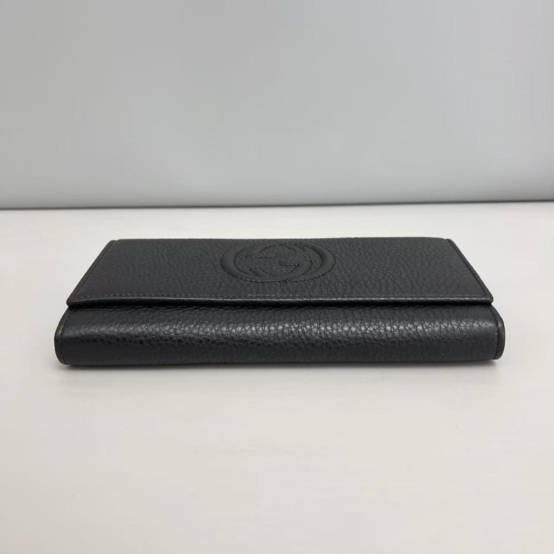 Gucci古馳 soho黑色牛皮荔枝雙G長款錢包 長夾 銀包 🈶盒子-5
