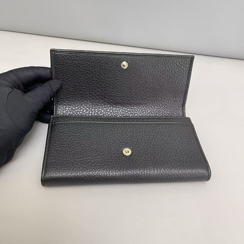 Gucci古馳 soho黑色牛皮荔枝雙G長款錢包 長夾 銀包 🈶盒子-7