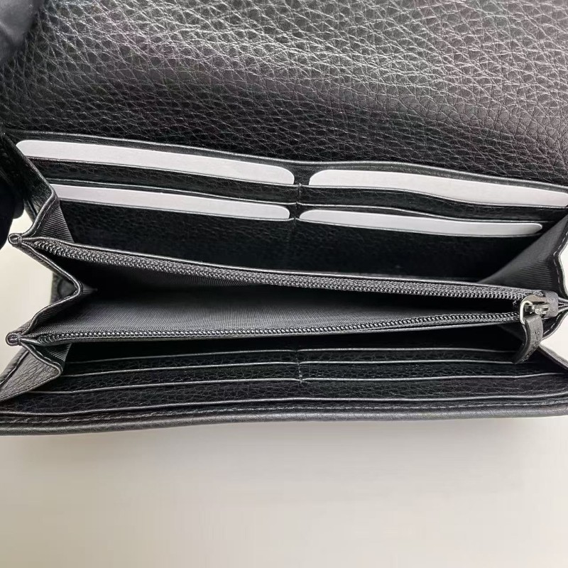 Gucci古馳 soho黑色牛皮荔枝雙G長款錢包 長夾 銀包 🈶盒子-8