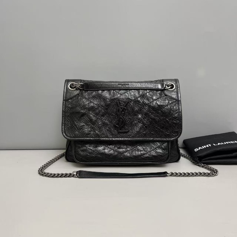 YSL聖羅蘭 Niki中號 黑色銀鏈郵差包 肩背包 斜背包-0