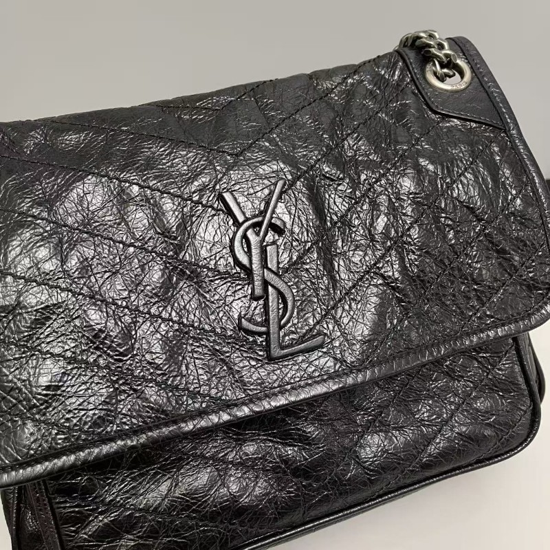 YSL聖羅蘭 Niki中號 黑色銀鏈郵差包 肩背包 斜背包-2