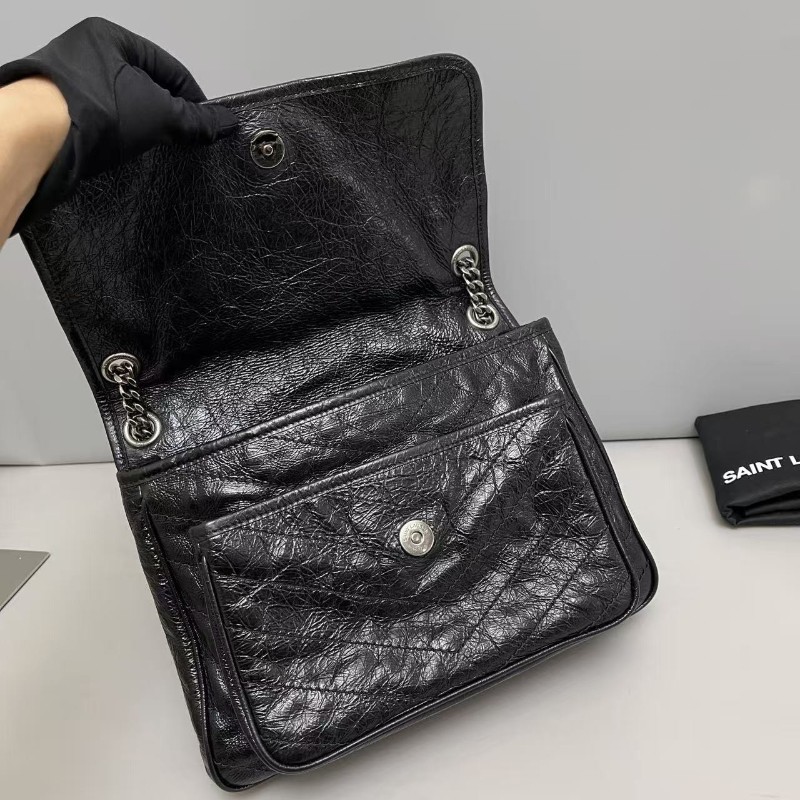 YSL聖羅蘭 Niki中號 黑色銀鏈郵差包 肩背包 斜背包-5