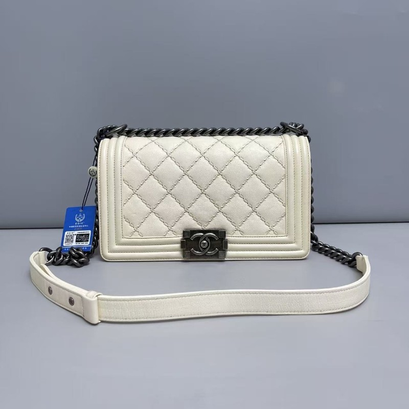 Chanel香奈兒 leboy中號米色牛皮外縫線 肩背包 斜背包 21開-0