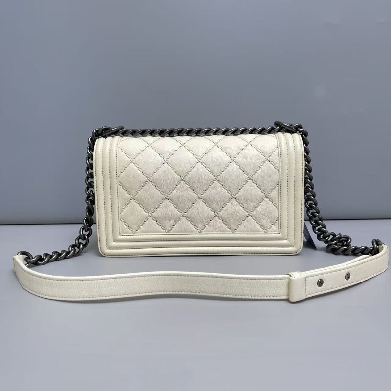 Chanel香奈兒 leboy中號米色牛皮外縫線 肩背包 斜背包 21開-1