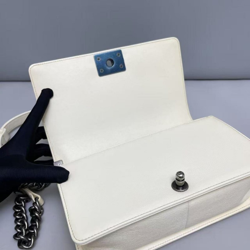 Chanel香奈兒 leboy中號米色牛皮外縫線 肩背包 斜背包 21開-2