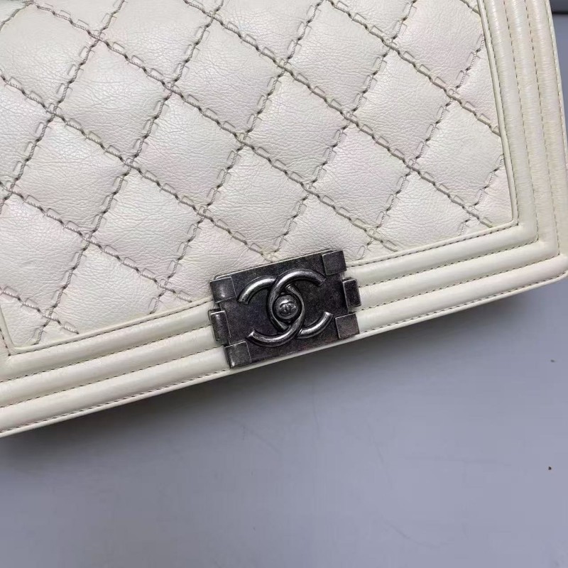 Chanel香奈兒 leboy中號米色牛皮外縫線 肩背包 斜背包 21開-5