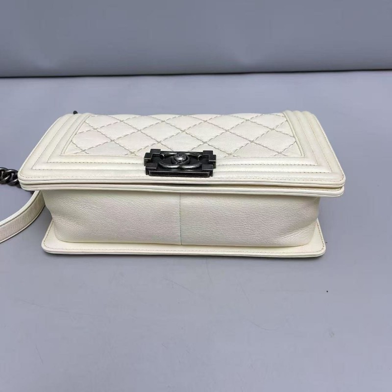 Chanel香奈兒 leboy中號米色牛皮外縫線 肩背包 斜背包 21開-6