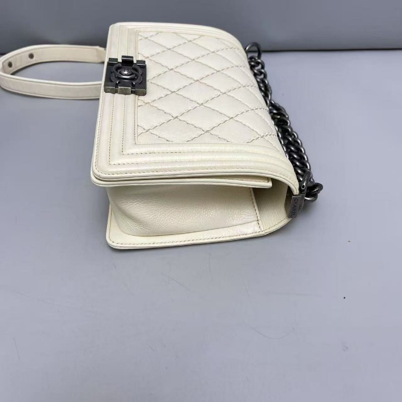 Chanel香奈兒 leboy中號米色牛皮外縫線 肩背包 斜背包 21開-7