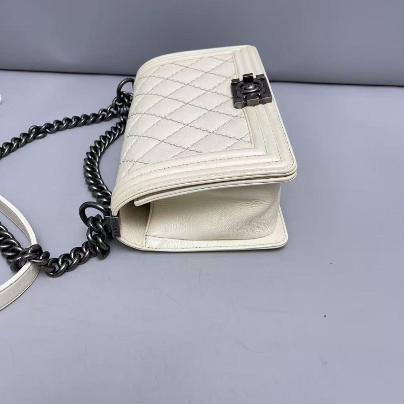 Chanel香奈兒 leboy中號米色牛皮外縫線 肩背包 斜背包 21開-8