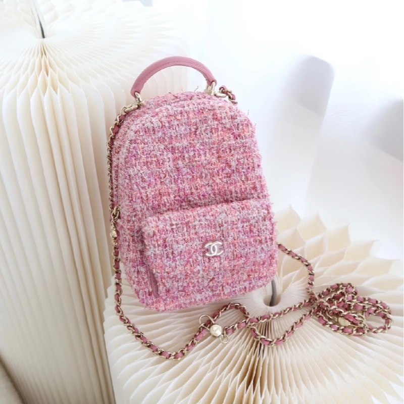 24年芯片款 全配❤️ 香奈兒 24p #櫻花粉 #毛呢 #小書包 #雙肩包-1