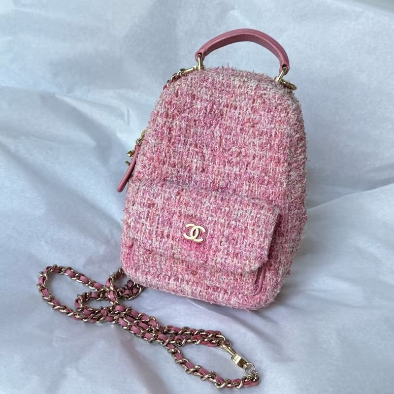 24年芯片款 全配❤️ 香奈兒 24p #櫻花粉 #毛呢 #小書包 #雙肩包-2