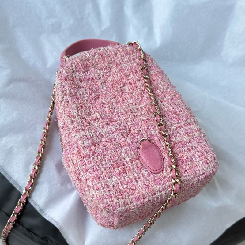 24年芯片款 全配❤️ 香奈兒 24p #櫻花粉 #毛呢 #小書包 #雙肩包-3