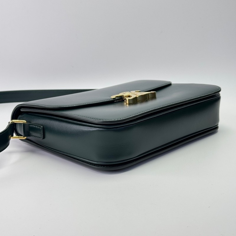 CELINE 墨綠色金色扣中號凱旋門Triomphe box 肩背包斜背包-4