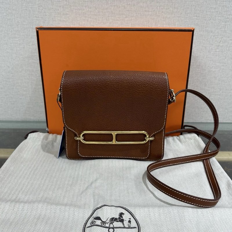 HERMES 金棕金扣馬鞍皮豬鼻子19肩背斜背包 19*16*6 98新配件盒子塵袋-0