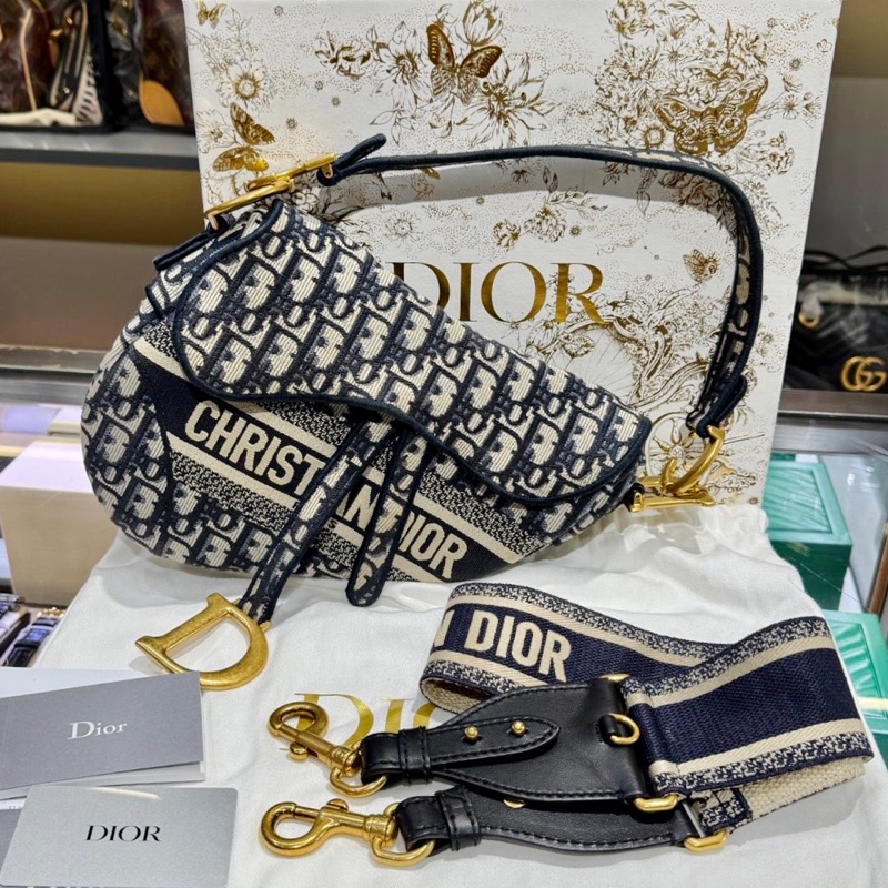 全配🈶️購證芯片款🈶️背帶❤️Dior #中號 #藍色 #刺繡 #馬鞍包-0