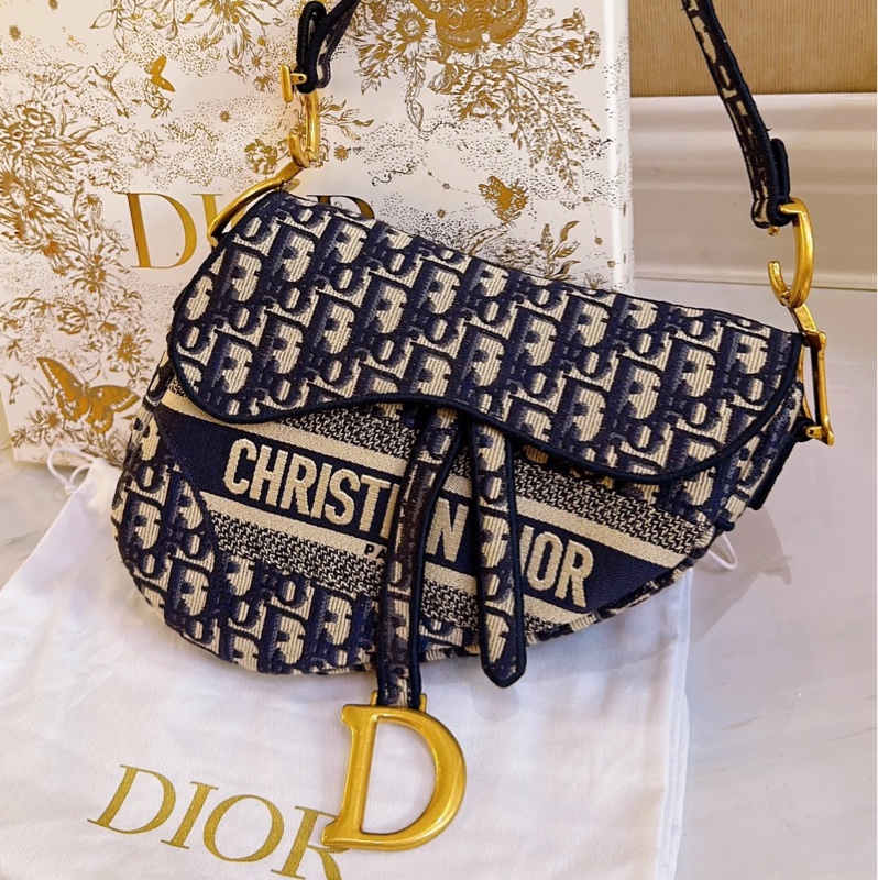 全配🈶️購證芯片款🈶️背帶❤️Dior #中號 #藍色 #刺繡 #馬鞍包-4