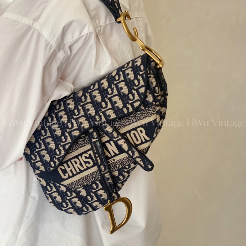 全配🈶️購證芯片款🈶️背帶❤️Dior #中號 #藍色 #刺繡 #馬鞍包-6