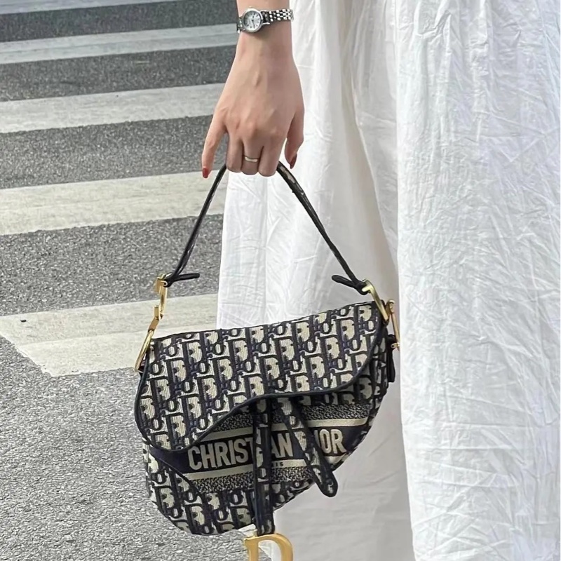 全配🈶️購證芯片款🈶️背帶❤️Dior #中號 #藍色 #刺繡 #馬鞍包-9