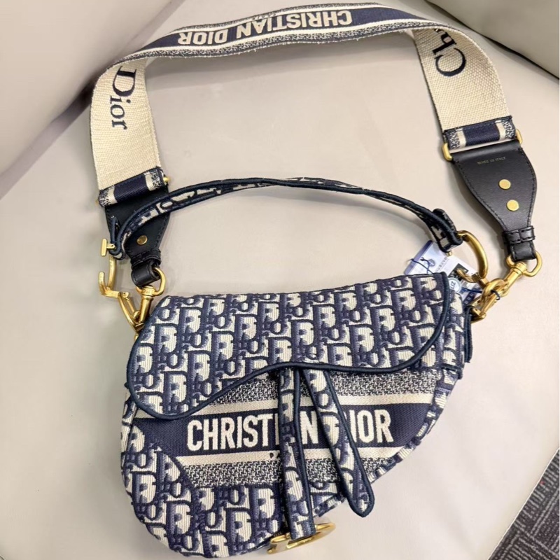 全配🈶️購證芯片款🈶️背帶❤️Dior #中號 #藍色 #刺繡 #馬鞍包-12