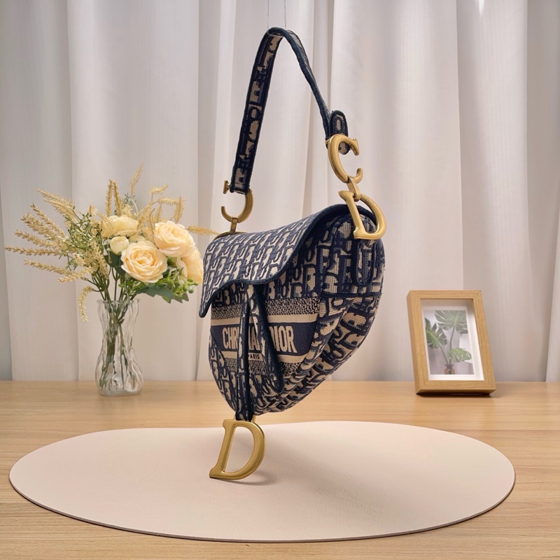 全配🈶️購證芯片款🈶️背帶❤️Dior #中號 #藍色 #刺繡 #馬鞍包-13