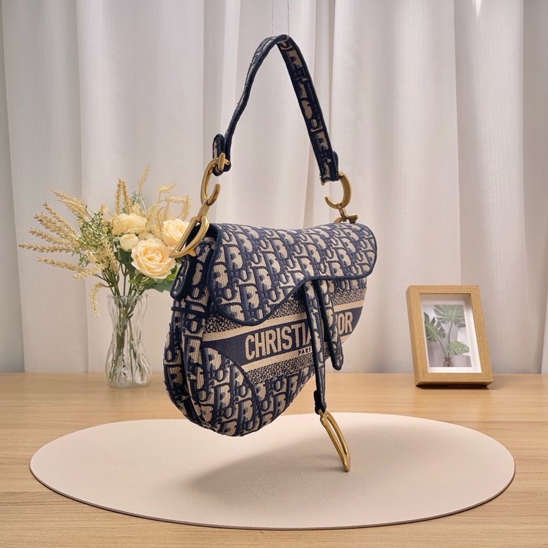 全配🈶️購證芯片款🈶️背帶❤️Dior #中號 #藍色 #刺繡 #馬鞍包-14