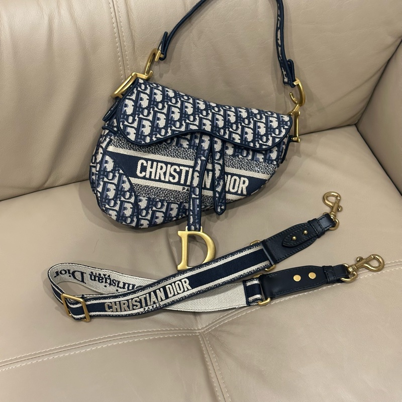 全配🈶️購證芯片款🈶️背帶❤️Dior #中號 #藍色 #刺繡 #馬鞍包-26