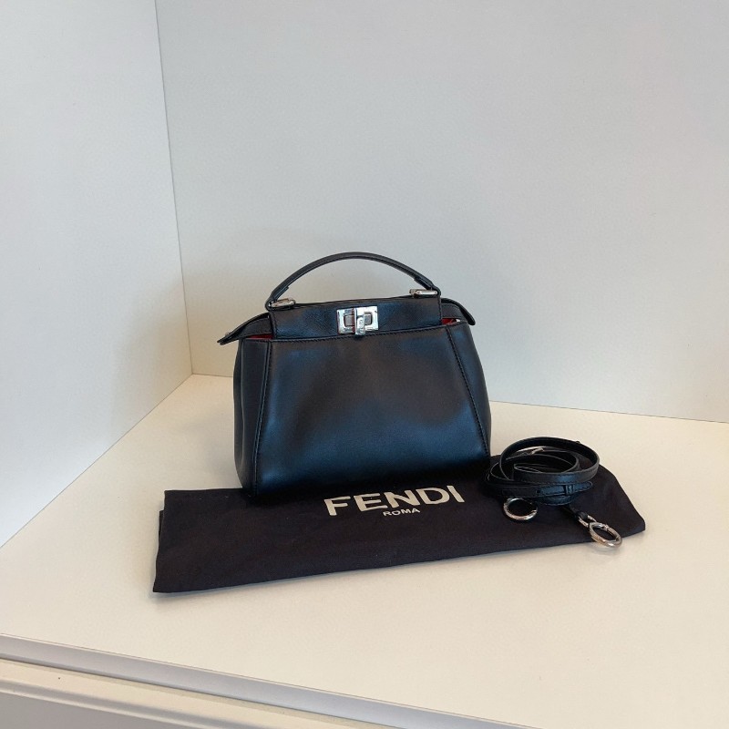 Fendi芬迪 經典黑色銀扣 小怪獸銀色眼睛內裡 peekaboo mini鉑金包-0