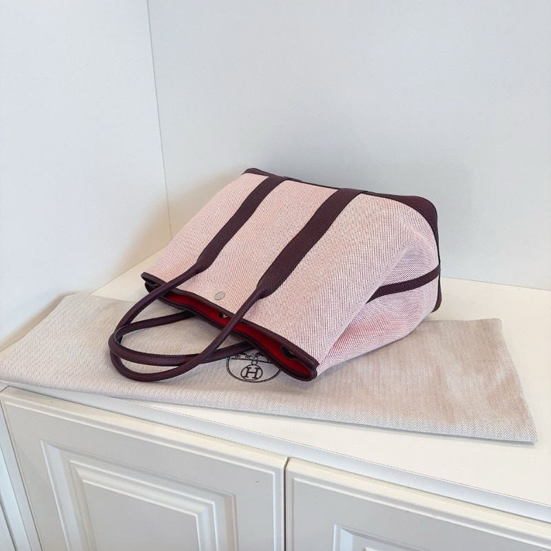 Hermes 愛馬仕 GP36 garden party 花園包 Z刻 深酒紅皮拼淡粉帆布-3