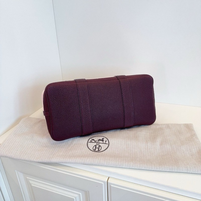 Hermes 愛馬仕 GP36 garden party 花園包 Z刻 深酒紅皮拼淡粉帆布-4