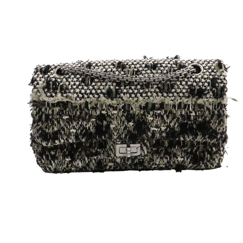 Chanel 2.55刺繡格子布拼色 肩背包 17開-1