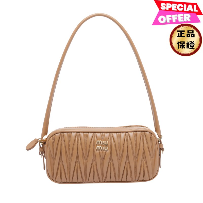 🎉新品好折扣✨Miu Miu 5NE024 Beau Matelasse 皺褶納帕軟皮肩背包 裸色-0