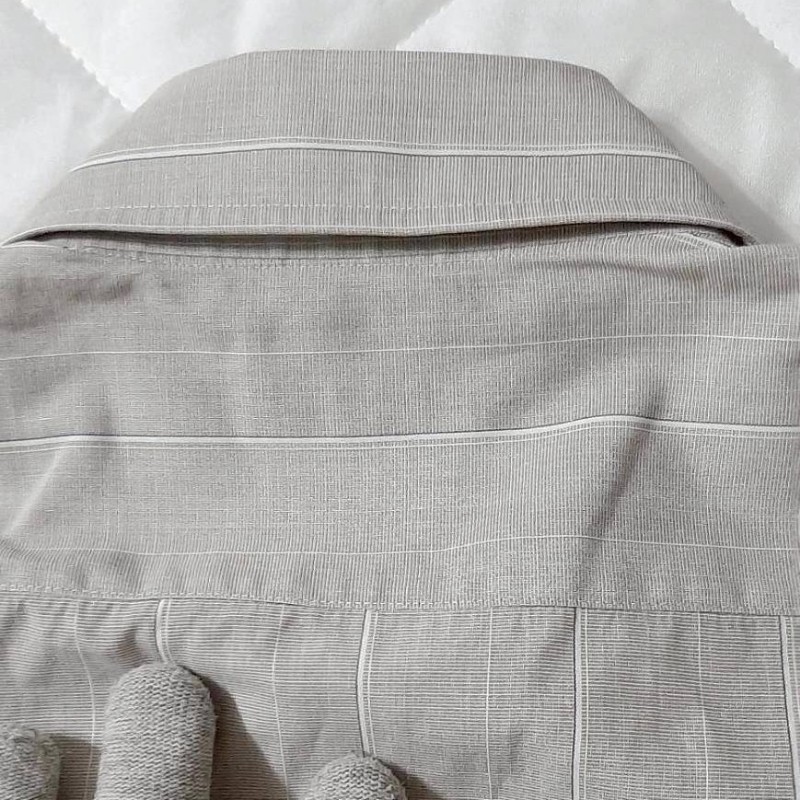 (日本製MIJ)BURBERRY 博柏利 LONDON 男卡其灰條紋長袖襯衫37-80-3