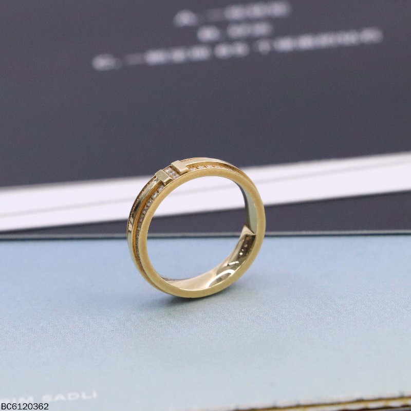 Tiffany & co T系列18K黃金鋪鑲鑽石窄式戒指 53號-4