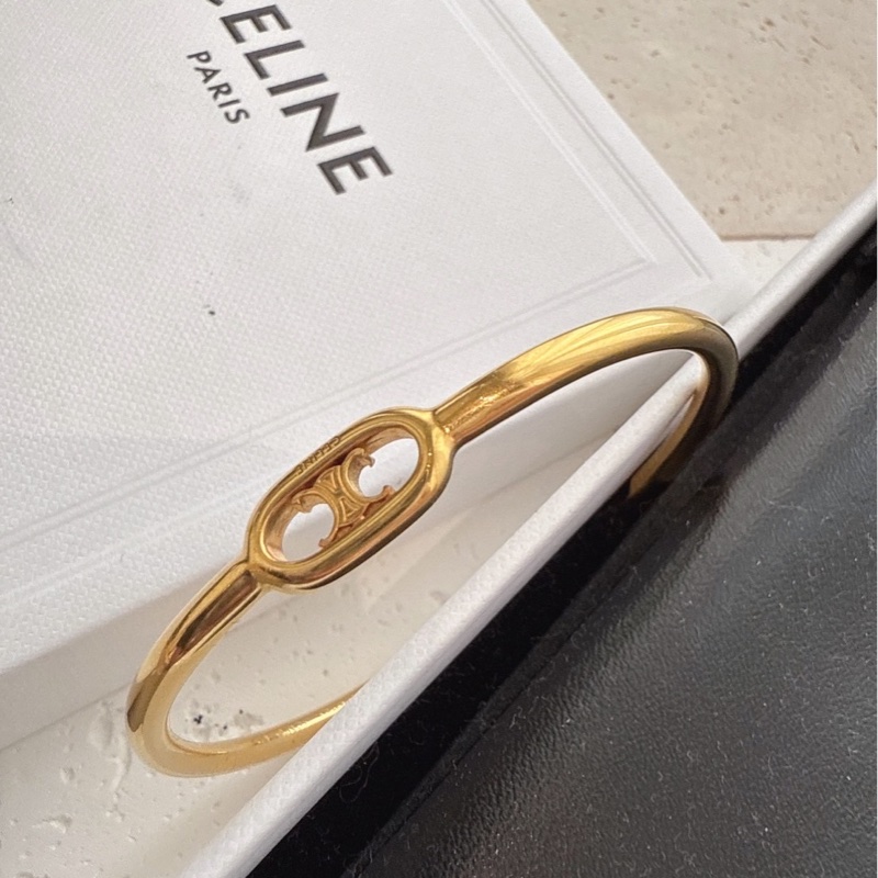 Celine 金色凱旋LOGO開口手環-3