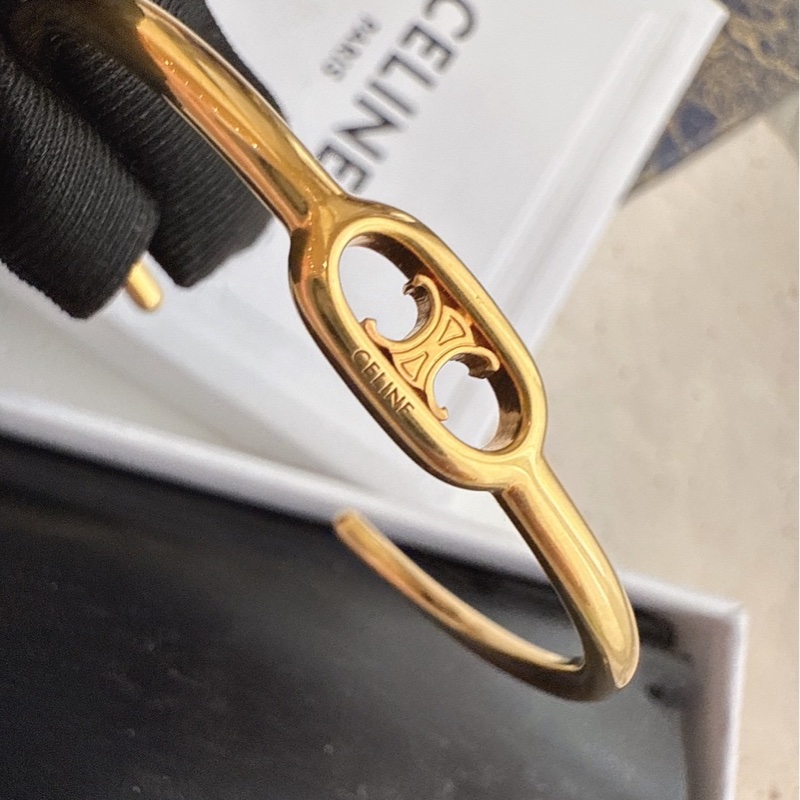 Celine 金色凱旋LOGO開口手環-5