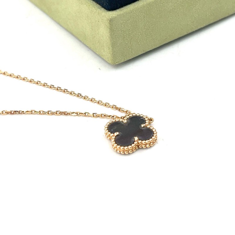 VanCleef&Arpels/梵克雅寶Vintage Alhambra 18K玫瑰金灰母貝四葉草項鍊 新扣 41-45-5