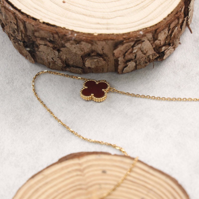 VanCleef&Arpels/梵克雅寶Vintage Alhambra 18k黃金紅玉髓項鏈 37-42(新扣)-2