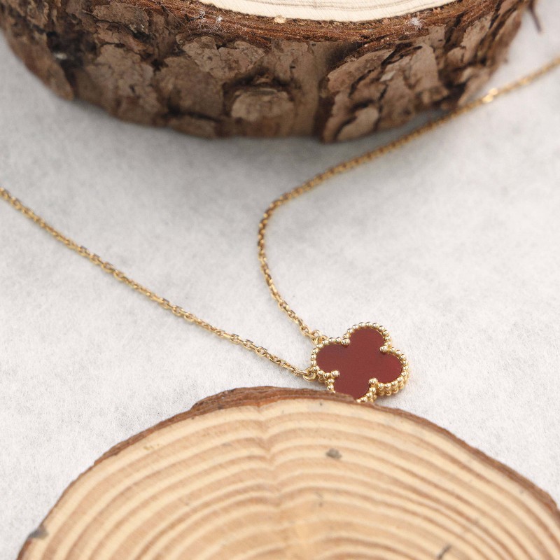 VanCleef&Arpels/梵克雅寶Vintage Alhambra 18k黃金紅玉髓項鏈 37-42(新扣)-5