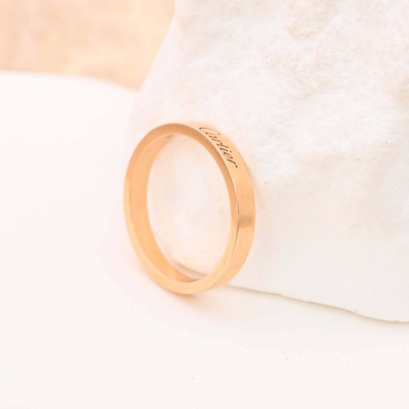 Cartier /卡地亞 DE CARTIER系列18k玫瑰金無鑽窄版戒指 59碼-1