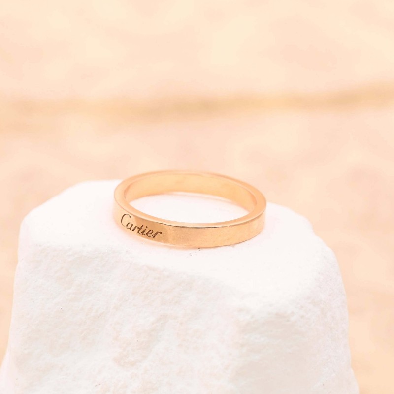 Cartier /卡地亞 DE CARTIER系列18k玫瑰金無鑽窄版戒指 59碼-3