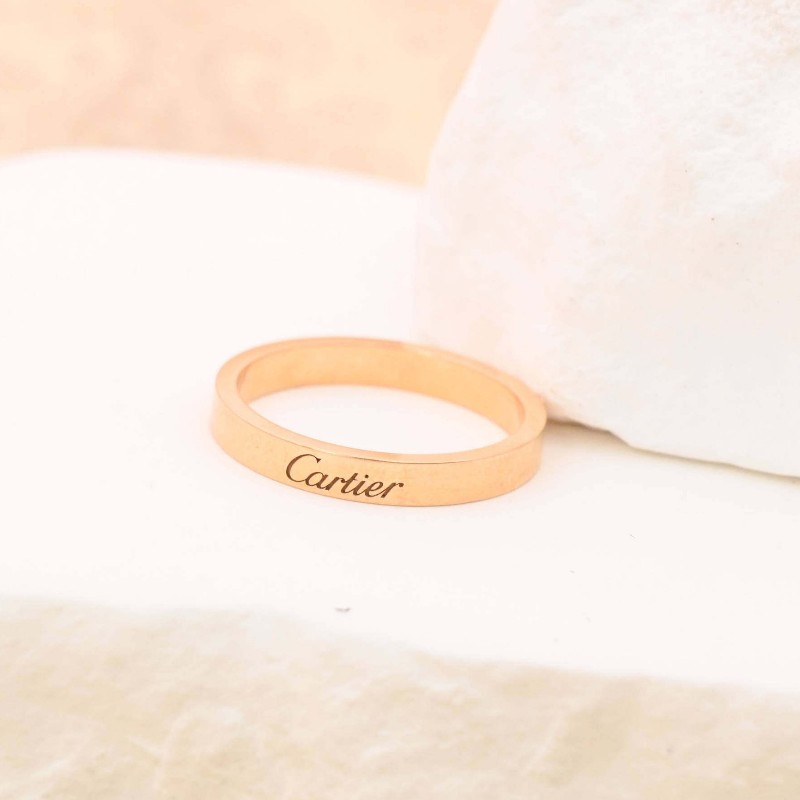 Cartier /卡地亞 DE CARTIER系列18k玫瑰金無鑽窄版戒指 59碼-5