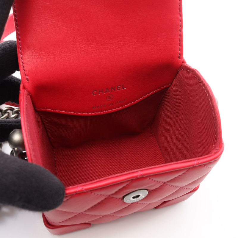 CHANEL Matelasse Mini Vanity 鏈條單肩包 羔羊皮 紅色 二手 女款 SHW-2