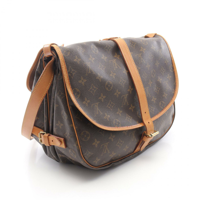 LOUIS VUITTON Saumur 35 肩背包 M42254 Monogram 帆布皮革棕色二手-1