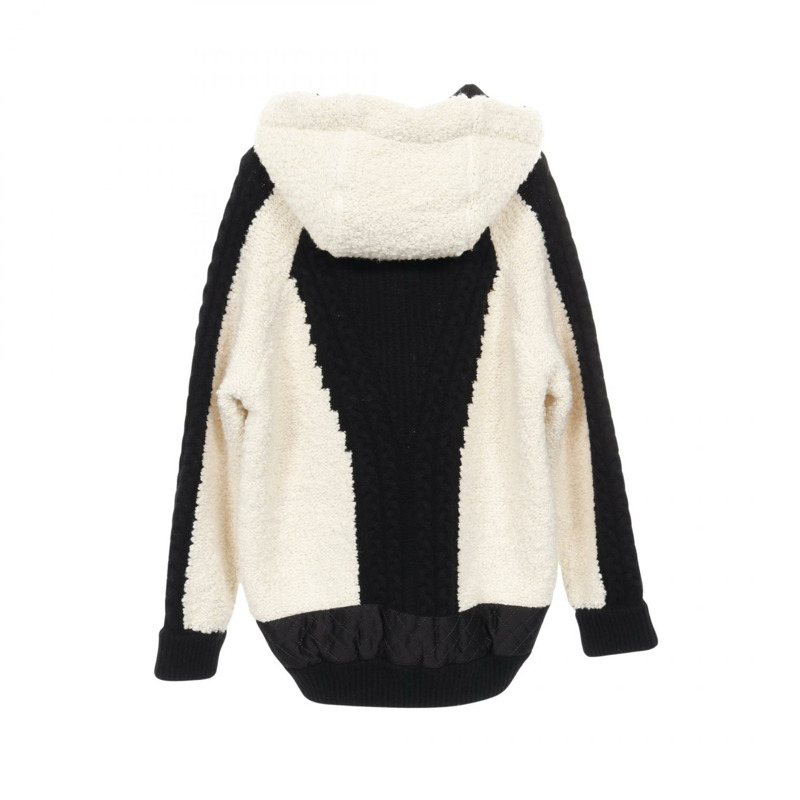 CHANEL COCO 馬克拉鍊絎縫針織連帽衫其他夾克羊毛羊絨白色黑色二手女款-1