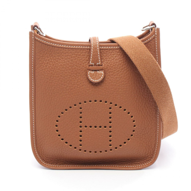 HERMES Evelyne TPM 斜背包 K Clemence 皮革金棕色 SHW 二手-0