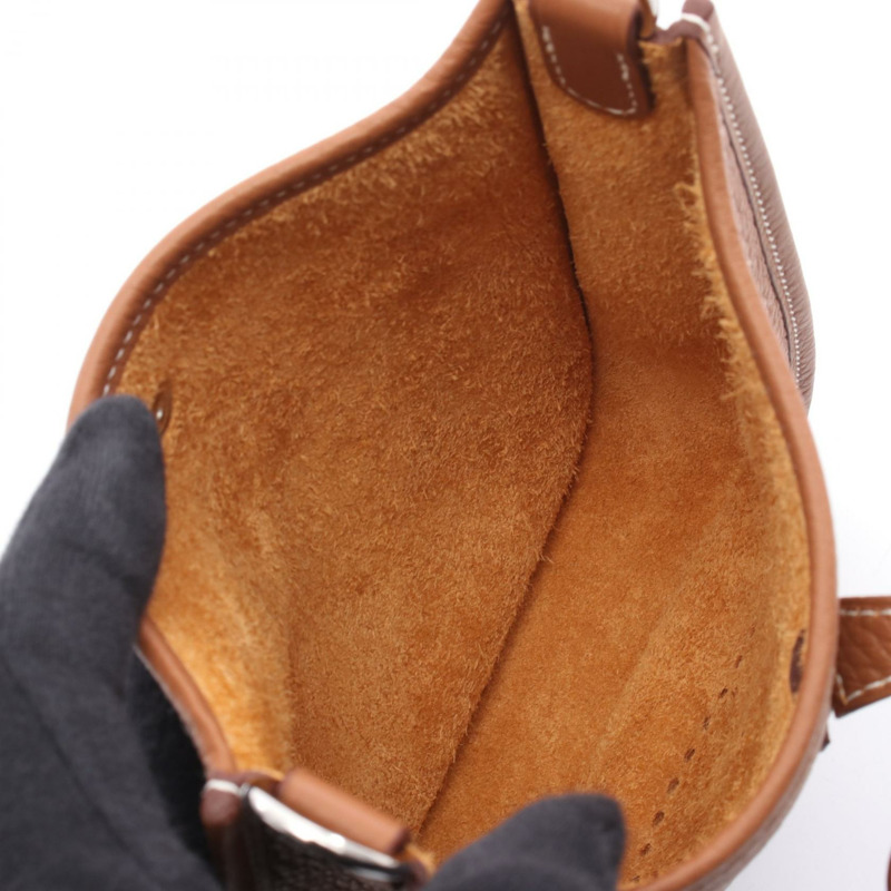 HERMES Evelyne TPM 斜背包 K Clemence 皮革金棕色 SHW 二手-2