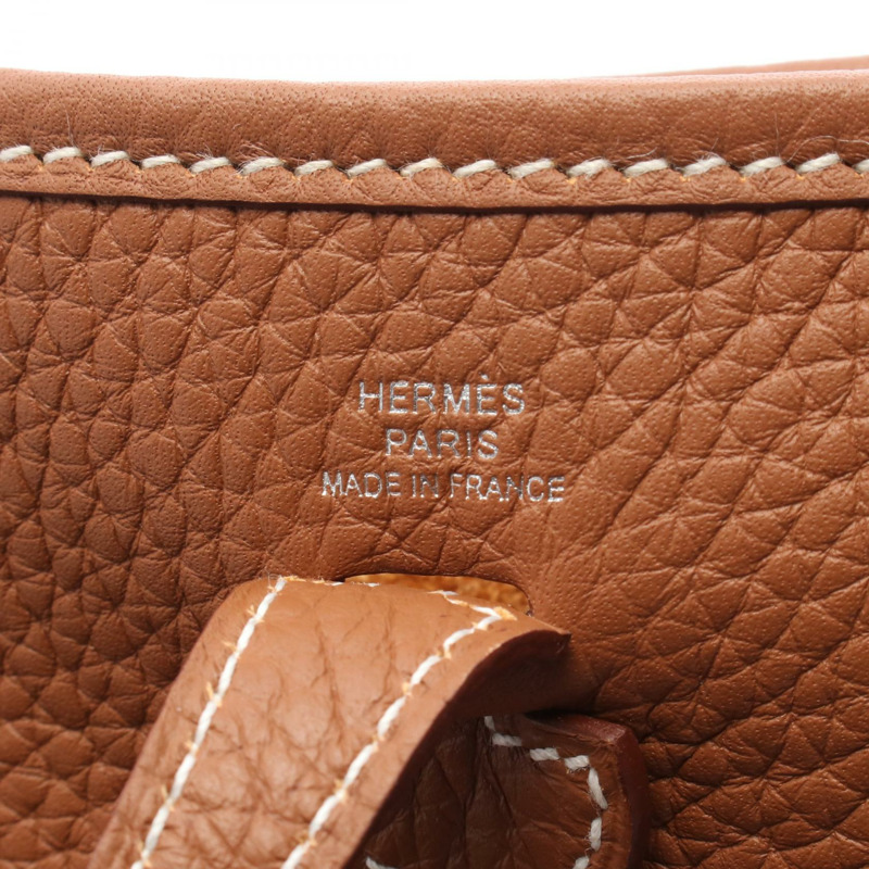 HERMES Evelyne TPM 斜背包 K Clemence 皮革金棕色 SHW 二手-3