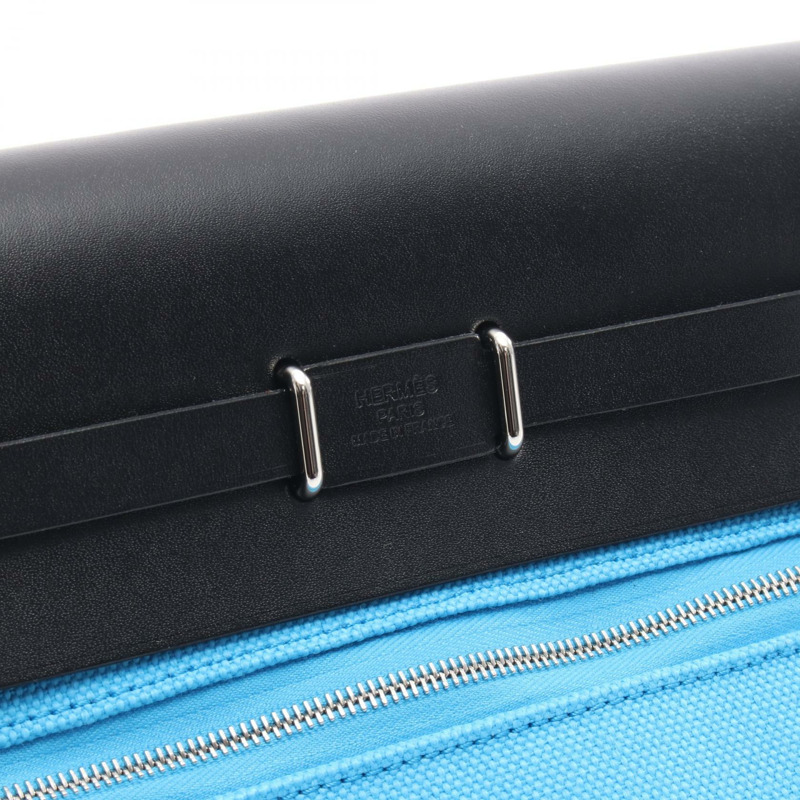 HERMES Herbag 拉鍊迷你單肩包 K Toile Militaire 皮革 Bleu Riviera SHW-3