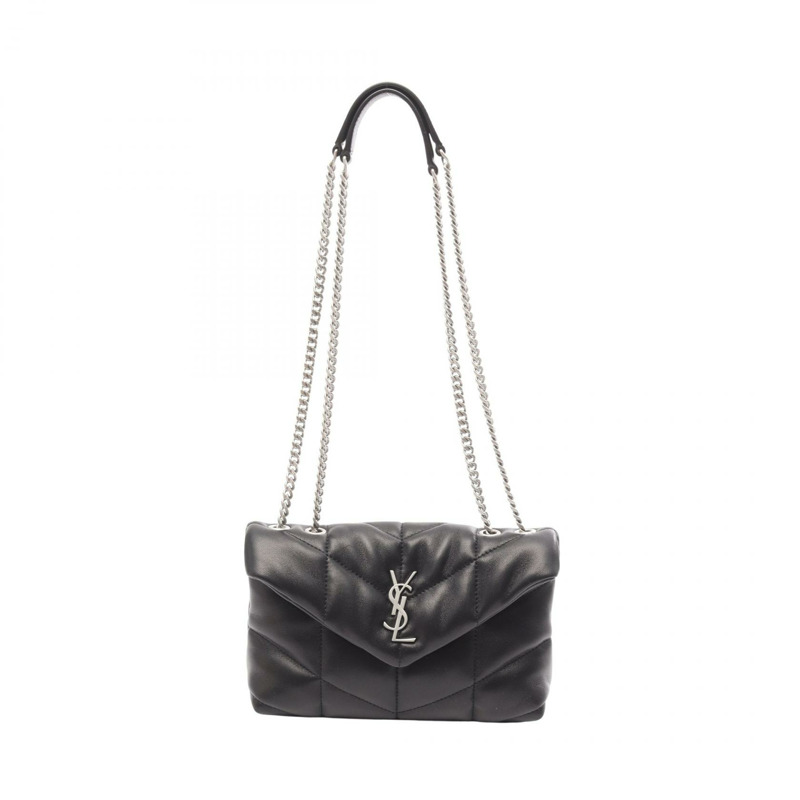 SAINT LAURENT PARIS 羽絨玩具鏈單肩包 皮革 黑色 全新 YSL SLP-0
