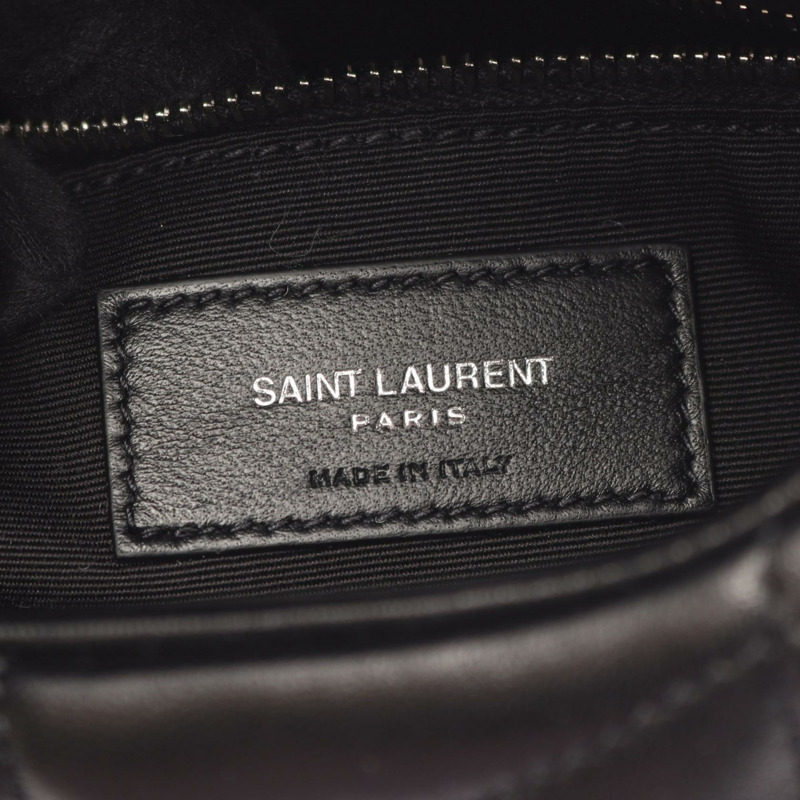 SAINT LAURENT PARIS 羽絨玩具鏈單肩包 皮革 黑色 全新 YSL SLP-3